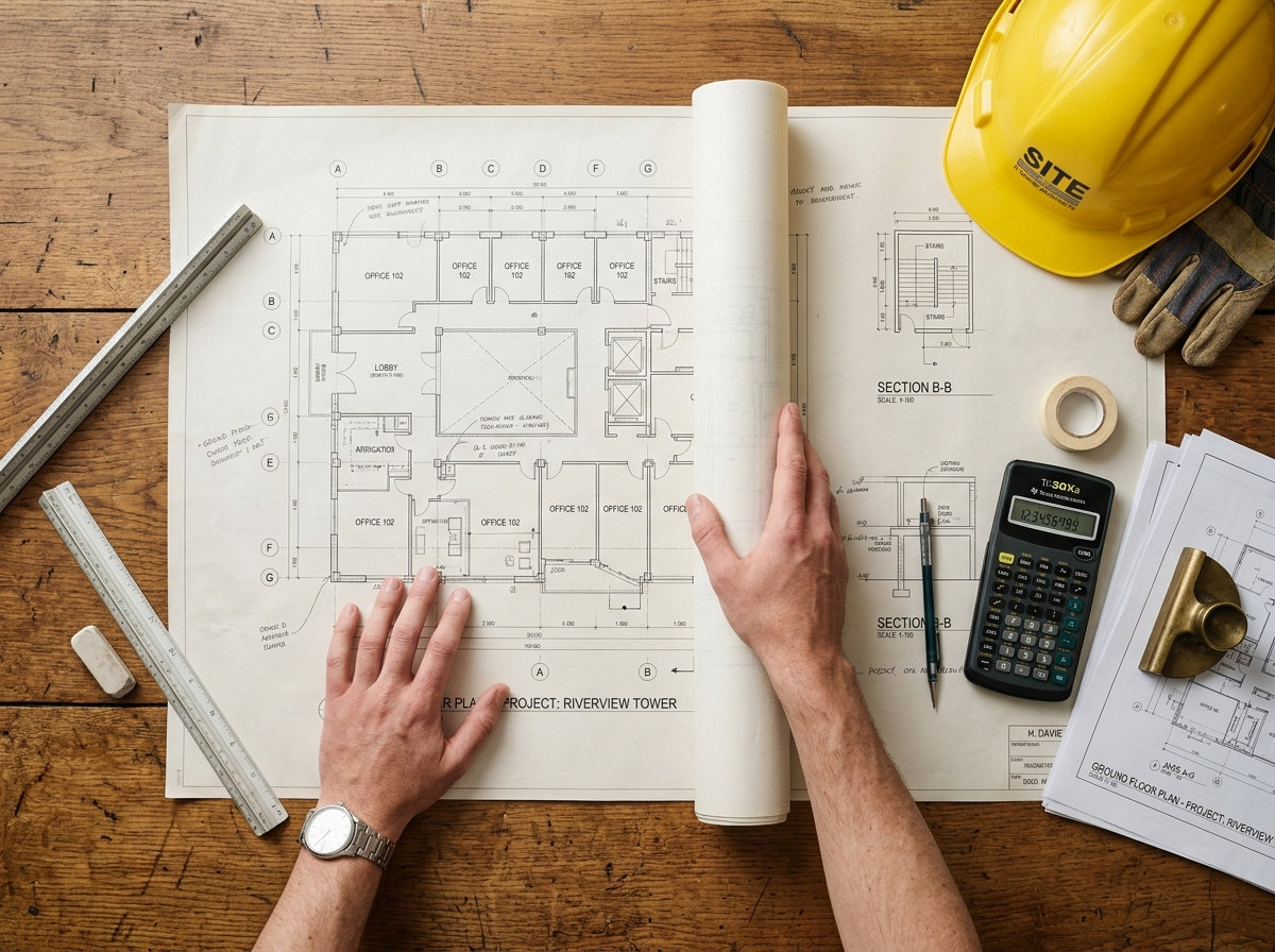 Architectural planning and construction blueprints